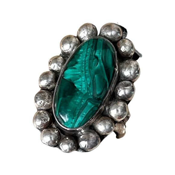 Vintage Malachite Ring, Signed Native American Malachite Ring Sz 5 - Picture 6 of 7